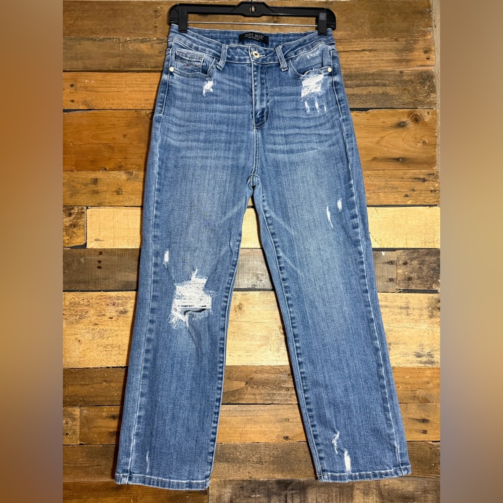 Judy Blue JB88610 straight-fit, high-rise, distressed denim jeans size 9/29
